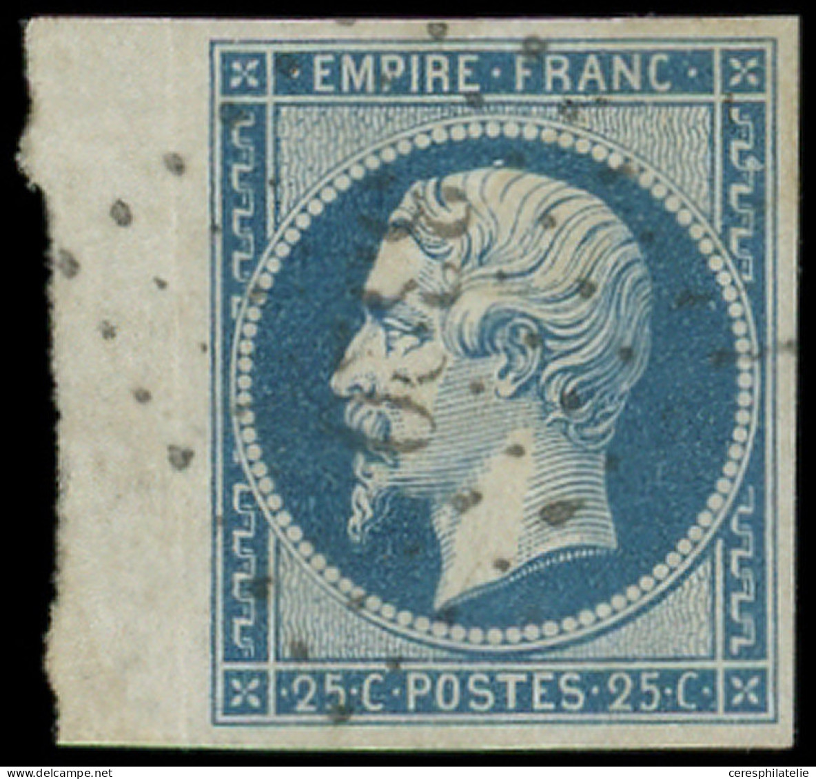 EMPIRE NON DENTELE - 15   25c. Bleu, Petit Bdf (pli), Obl. PC 3320, Frappe Légère, Superbe - 1853-1860 Napoléon III