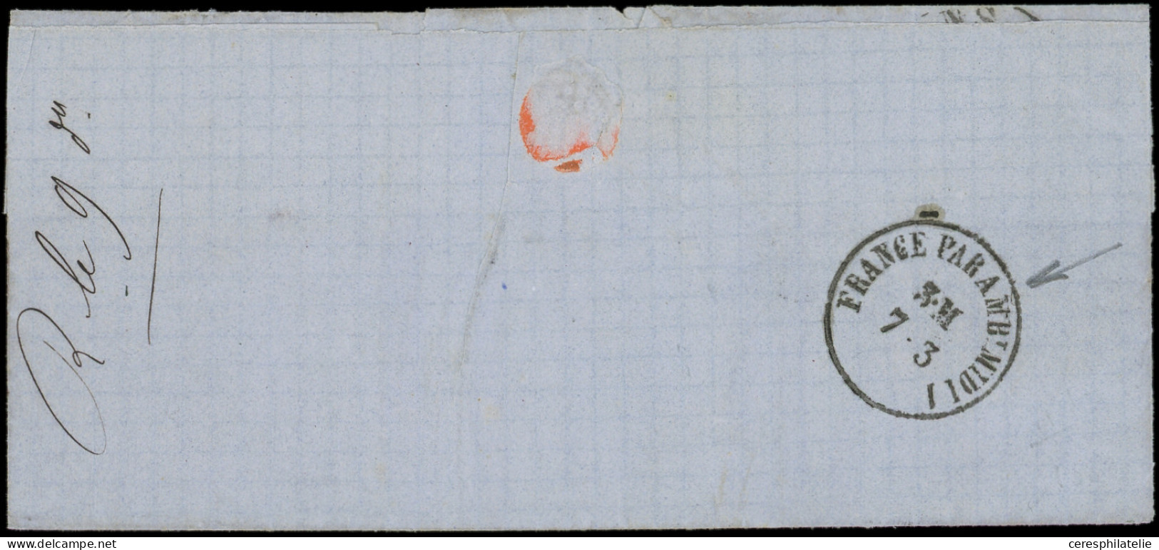 Let EMPIRE DENTELE - 22   20c. Bleu, PAIRE Bdf, Obl. Los. Bâton DS3 S. LAC, Càd PARIS D3 6/3/63, Arr. MONS, TB - 1849-1876: Période Classique