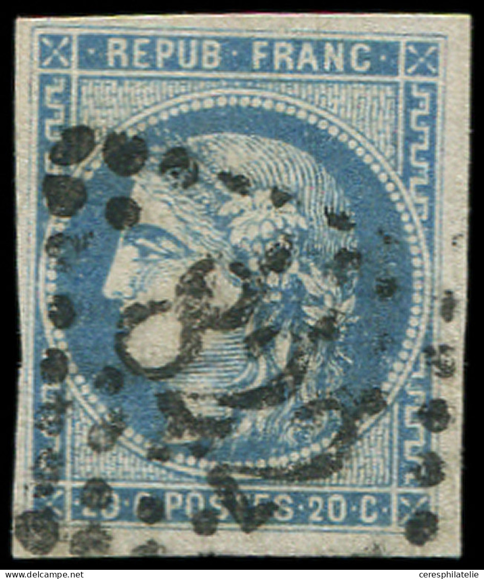 EMISSION DE BORDEAUX - 46Bh 20c. Bleu-OUTREMER, T III, R II, Obl. GC 832, Nuance Certifiée JF Brun, TB/TTB - 1870 Bordeaux Printing