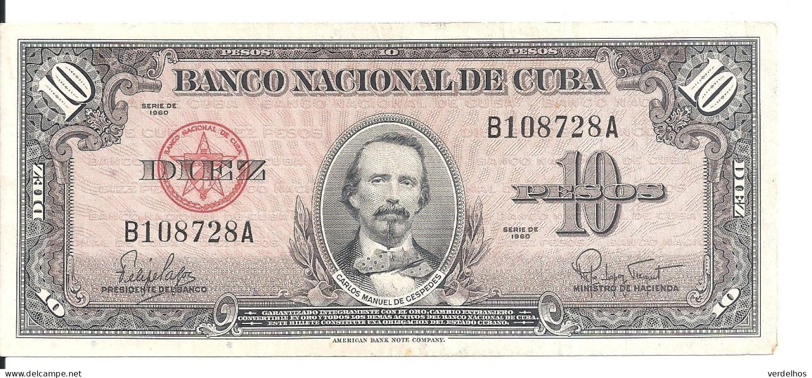 CUBA 10 PESOS 1960 VF+ P 79 B - Kuba