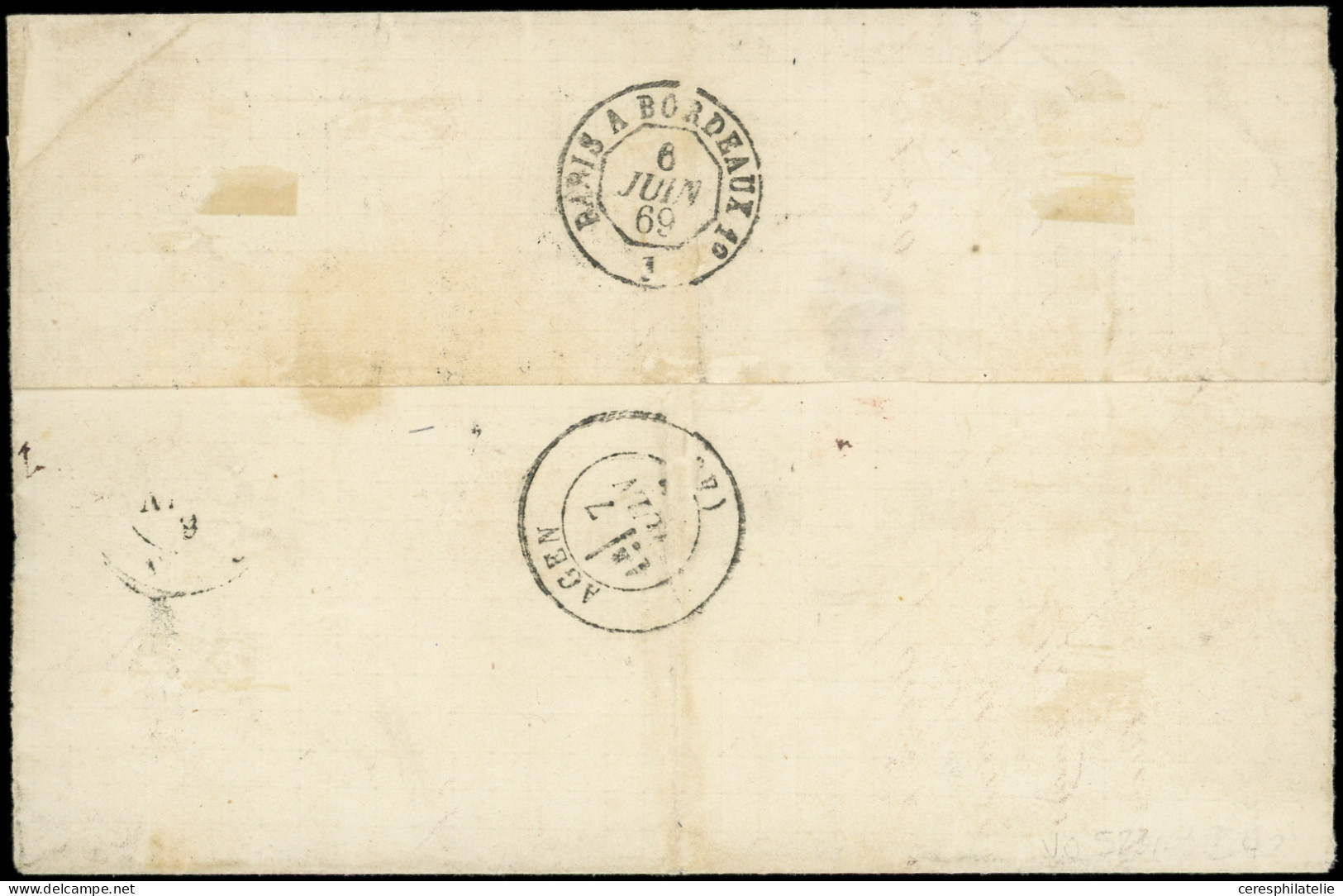 Let OBLITERATIONS PAR DEPARTEMENTS - 26/EURE N°29Bb 20c. Bleu, A LA CORNE, Obl. GC 93 S. LSC, Càd T17 LES ANDELYS 5/6/69 - 1849-1876: Periodo Classico