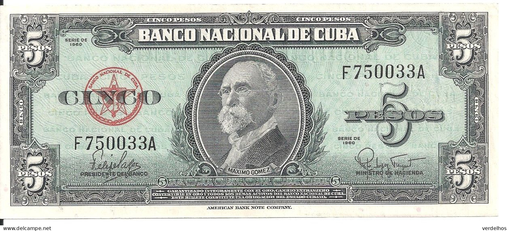 CUBA 5 PESOS 1960 XF+ P 92 - Kuba