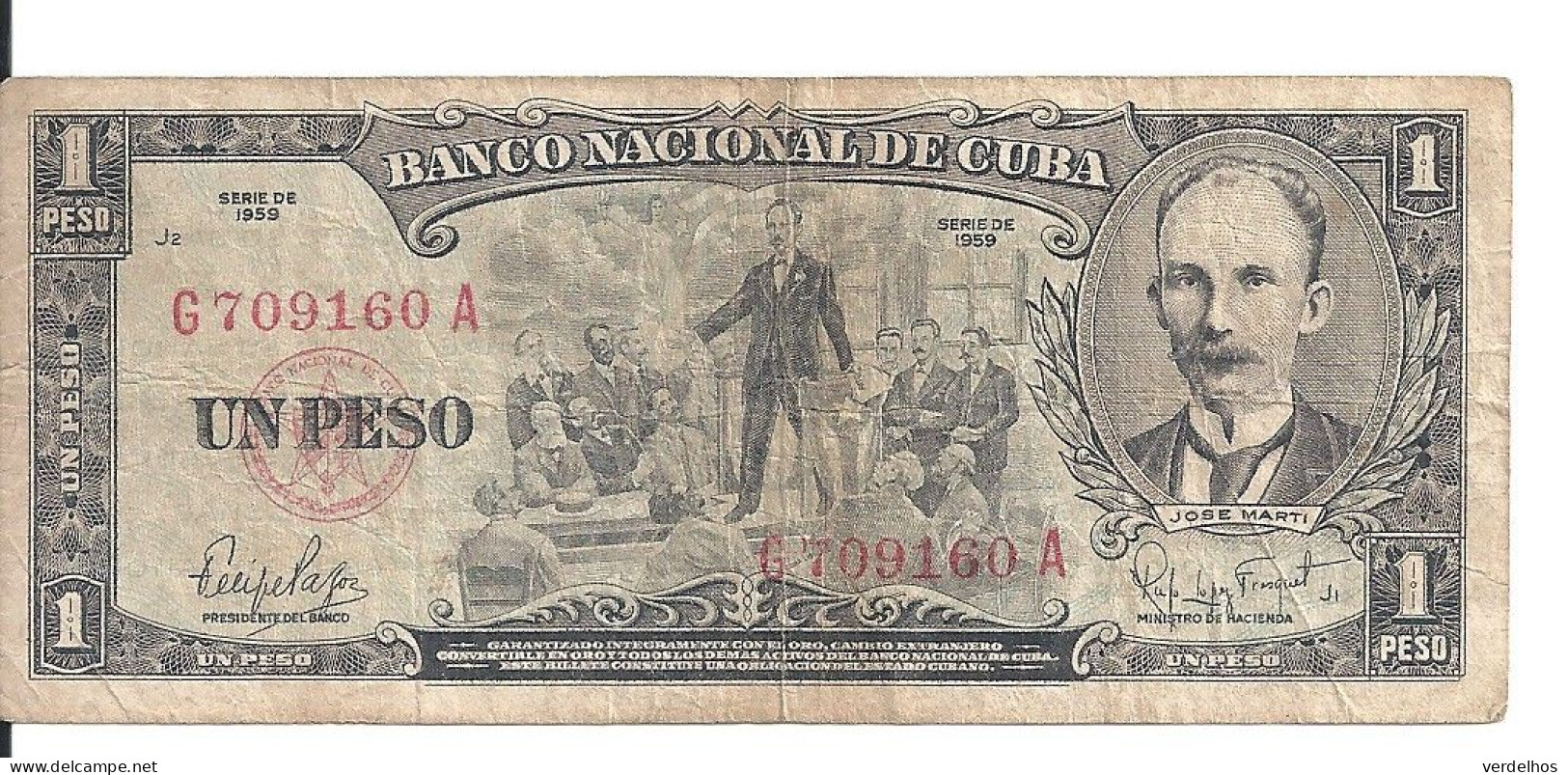 CUBA 1 PESO 1959 VF P 90 - Kuba