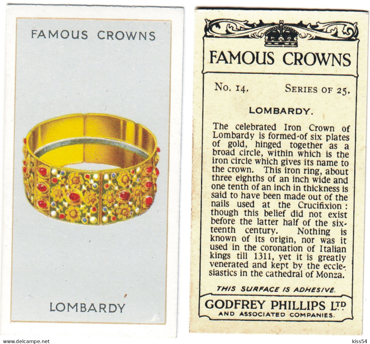 CR 2 - 14b Famous Crown,  ITALY, Iron Crown Of LOMBARDY - Godfrey Phillips -1938 - Phillips / BDV