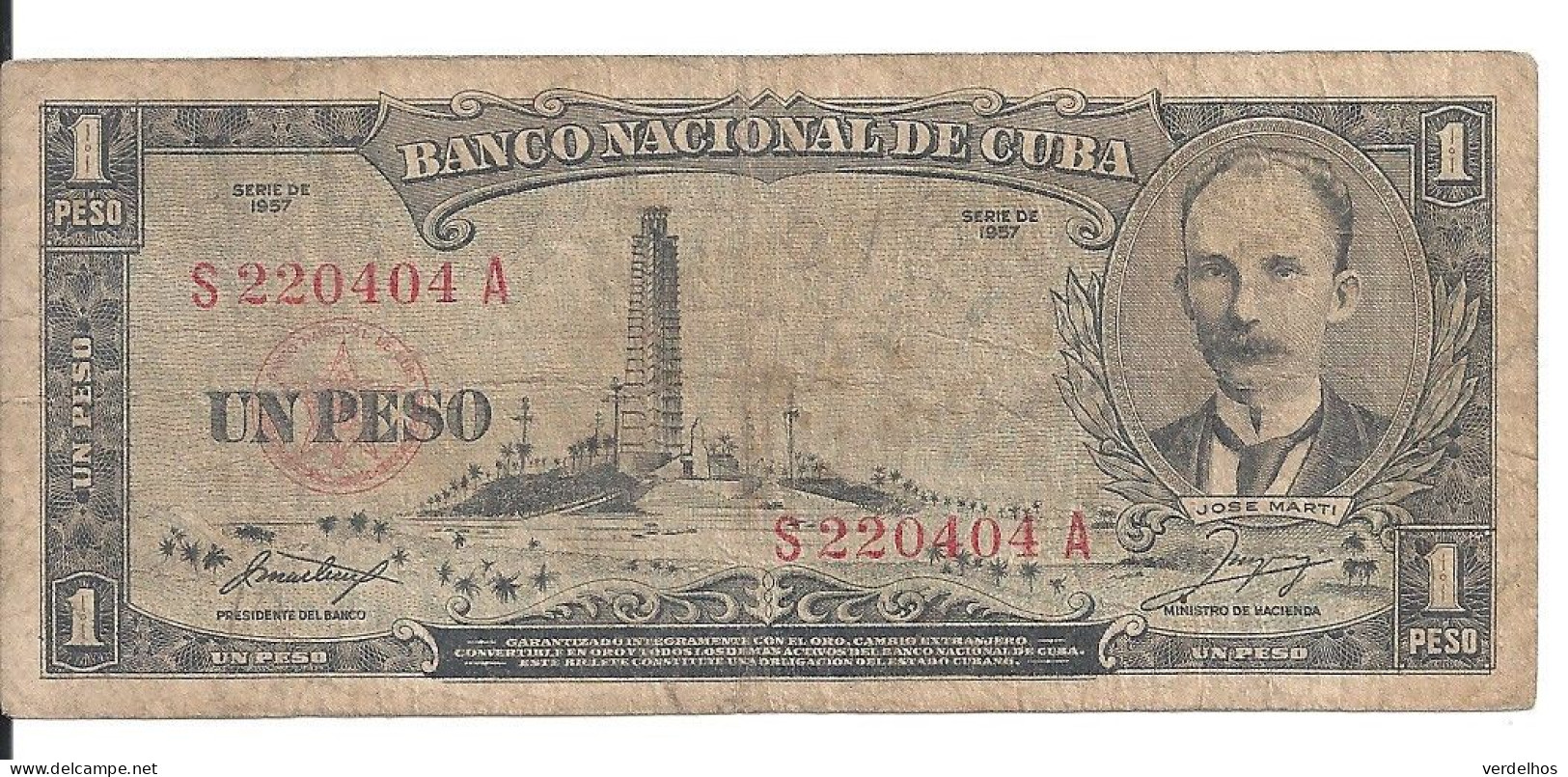 CUBA 1 PESO 1957 VG+ P 87 B - Kuba