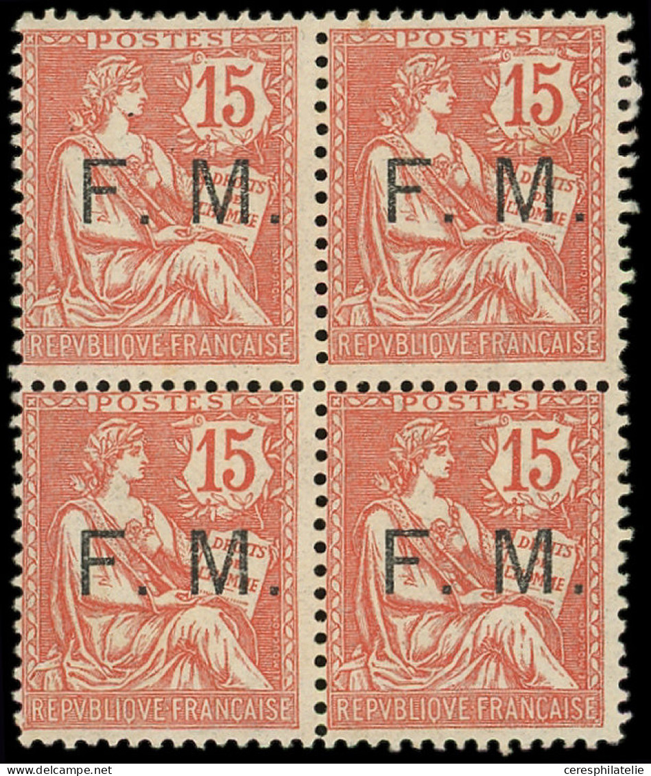 ** FRANCHISE MILITAIRE - 2    15c. Vermillon, BLOC De 4, Ch. Sur Paire Supérieure, TB - Military Postage Stamps