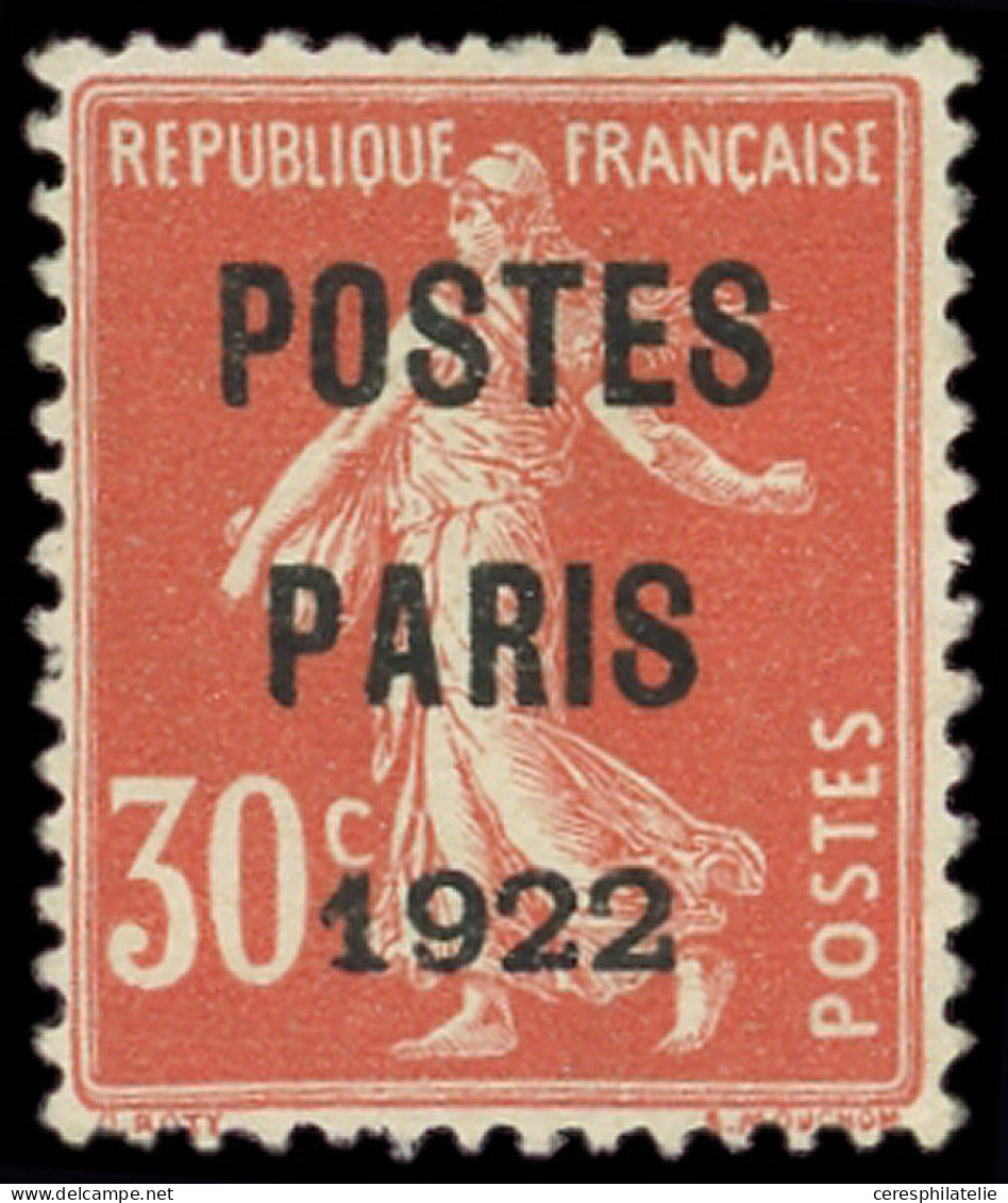 (*) PREOBLITERES - 32  30c. Rouge, POSTES PARIS 1922, TB - 1893-1947