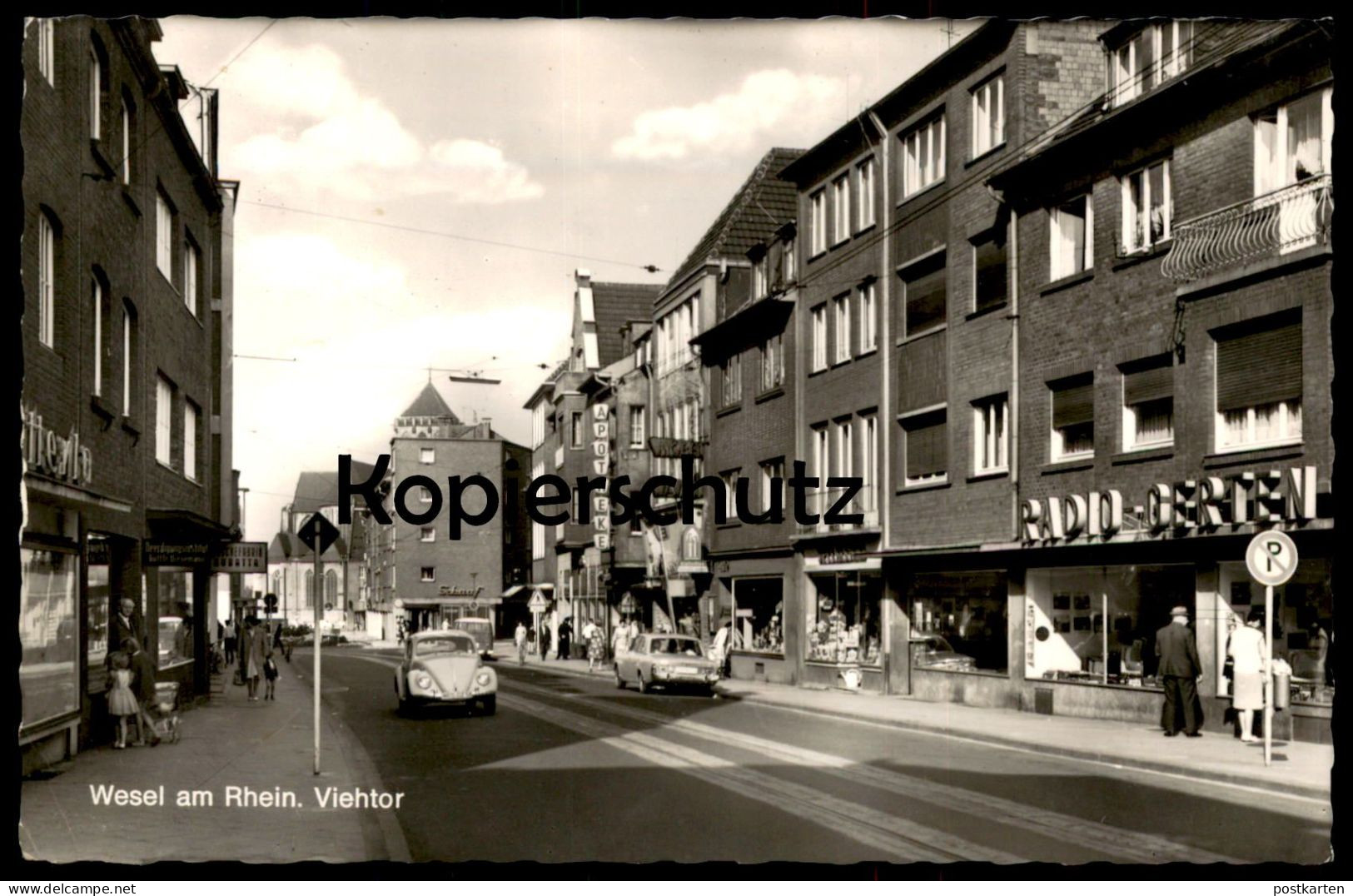 ALTE POSTKARTE WESEL VIEHTOR GESCHÄFT RADIO GERTEN WÄSCHEFABRIK KUBATTA BEERDIGUNGSINSTITUT GOTTFR. BIESEMANN APOTHEKE - Wesel