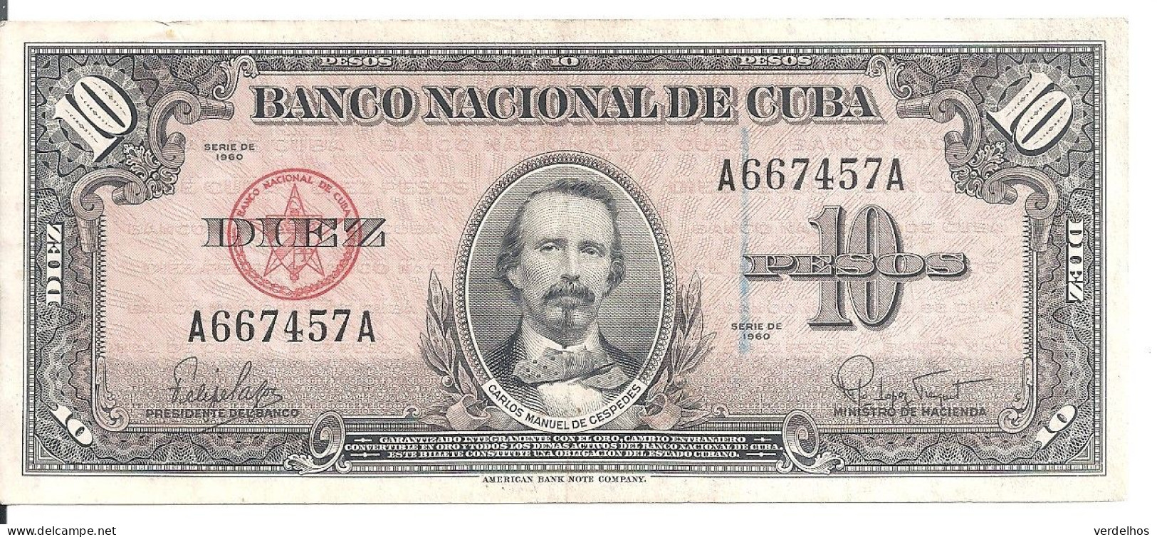 CUBA 10 PESOS 1960 VF+ P 79 B - Kuba