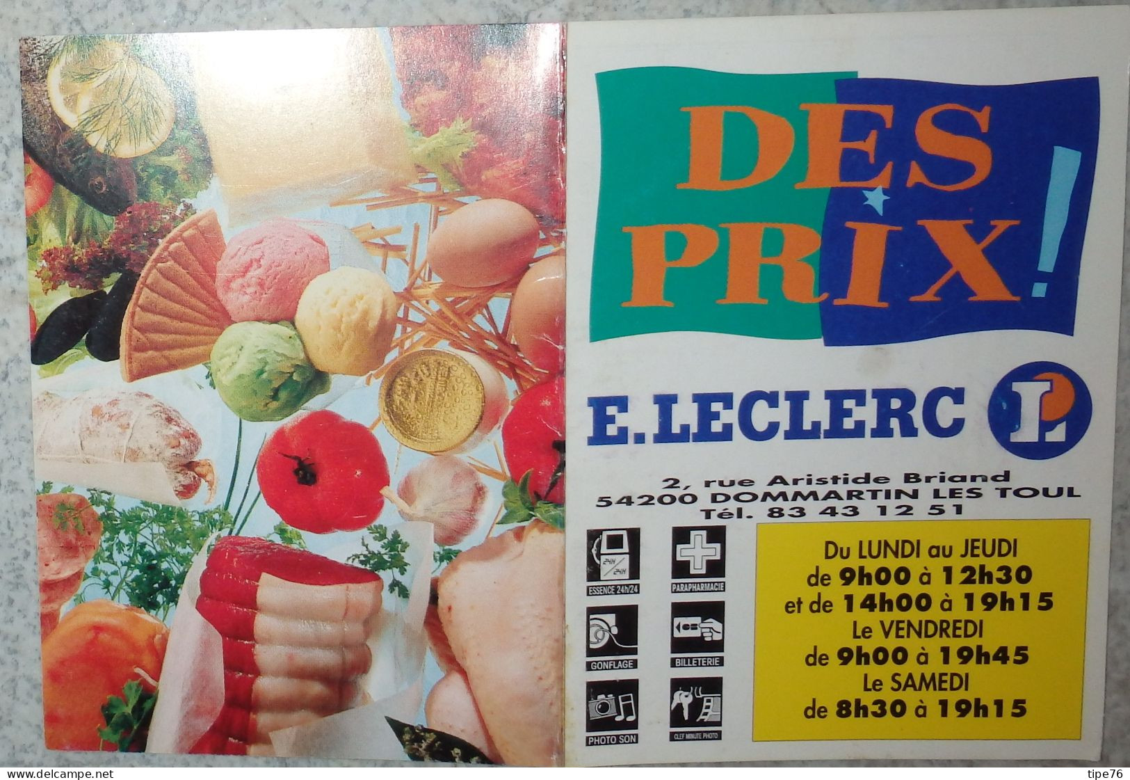 Petit Calendrier De Poche 1994 Magasin Supermarché Leclerc Dommartin Les Toul Meurthe Et Moselle - Petit Format : 1991-00