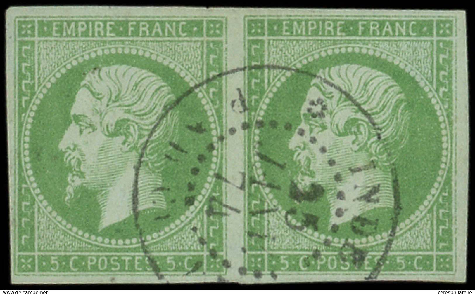 Colonies Générales - 8     5c. Vert-jaune, PAIRE Obl. Càd PONDICHERY 25/5/74, TTB. C - Altri & Non Classificati