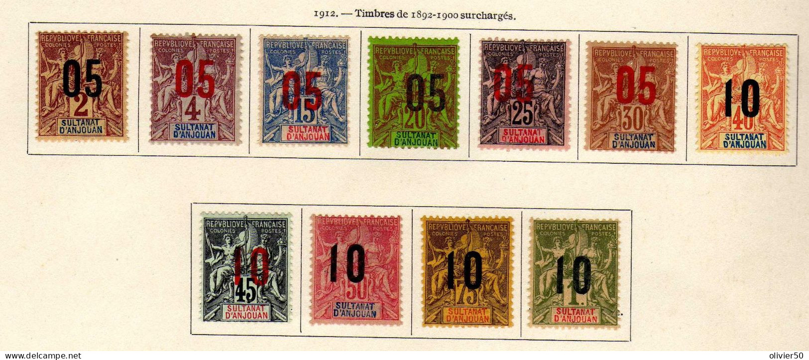 Anjouan - 1912 - Type Groupe Surcharges - Neufs* - MH - Ongebruikt