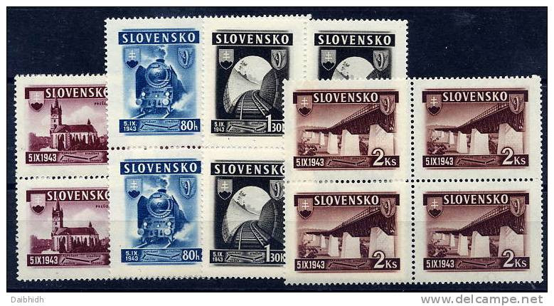 SLOVAKIA 1943 Strazke-Presov Railway Blocks Of 4 MNH /**.  Michel 124-27 - Nuevos