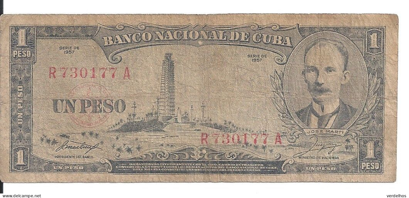 CUBA 1 PESO 1957 VG+ P 87 B - Cuba