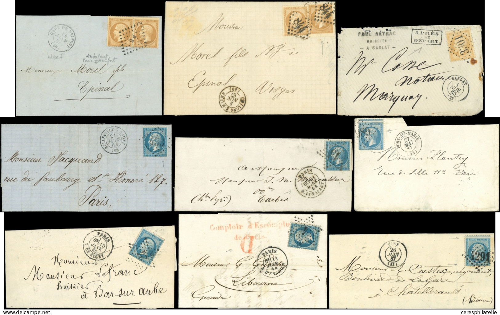 Let Empire Dentelé, 14 Lettres, Affrts Et Oblitérations Diverses (N°21/23), Dont Petites Variétés, En Général TB - Collections (en Albums)