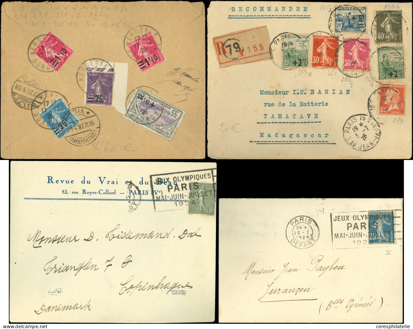 Let 18 Lettres Ou Documents, Affranchissements Et Oblitérations Divers Période 1905-38, Très Bon Lot Varié, TB - Collections (en Albums)