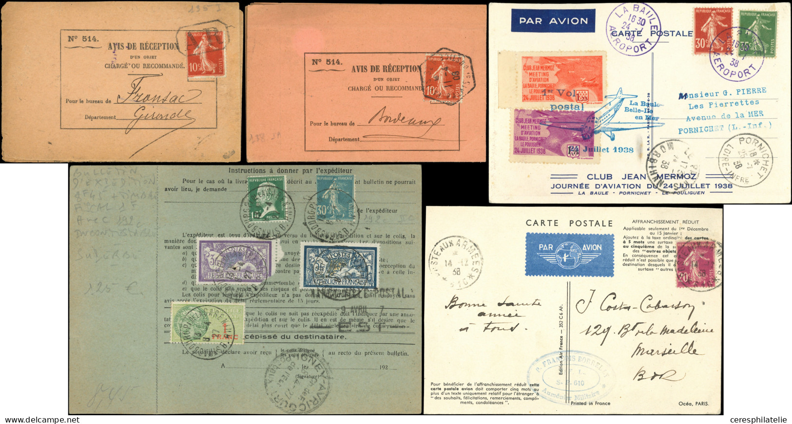 Let 18 Lettres Ou Documents, Affranchissements Et Oblitérations Divers Période 1905-38, Très Bon Lot Varié, TB - Colecciones (en álbumes)