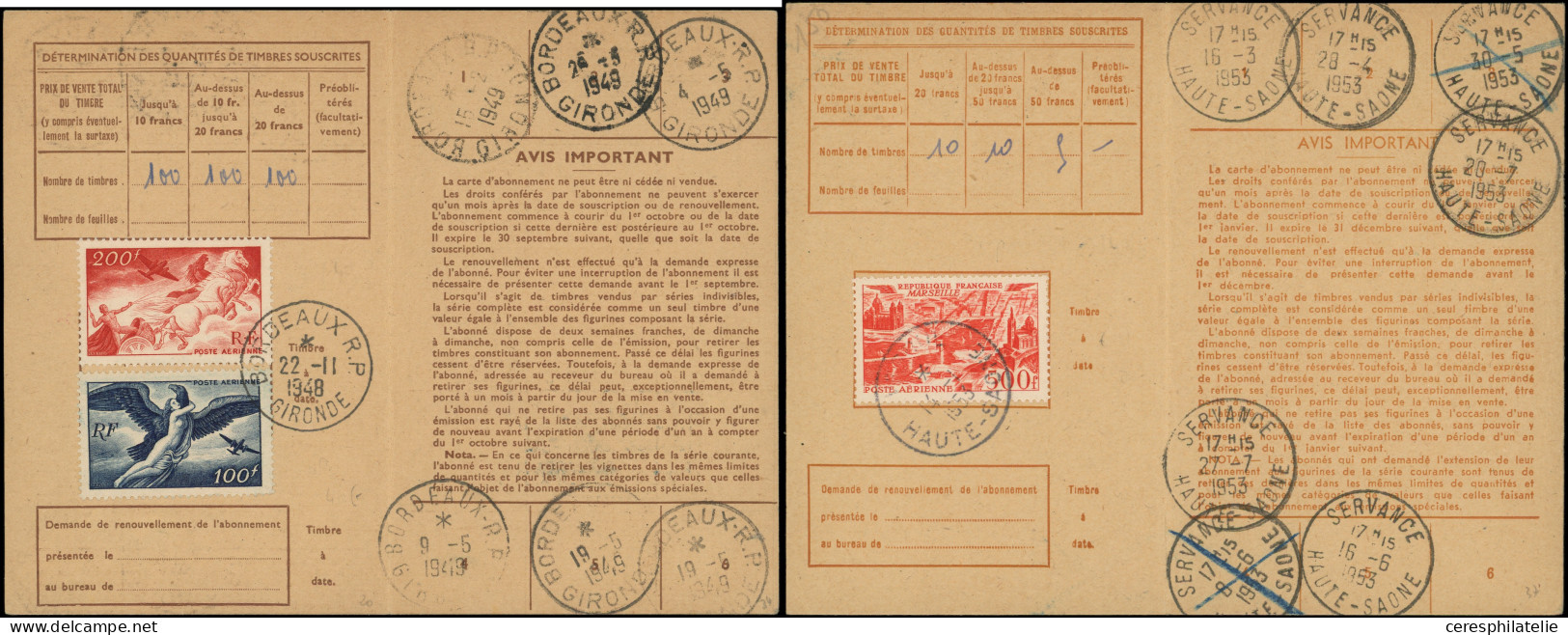 Let 4 Cartes D'abonnement Des PTT, Affr. N°611 Paire, PA 18/19, PA 19 Et PA 27, 1944-53, TB - Collezioni