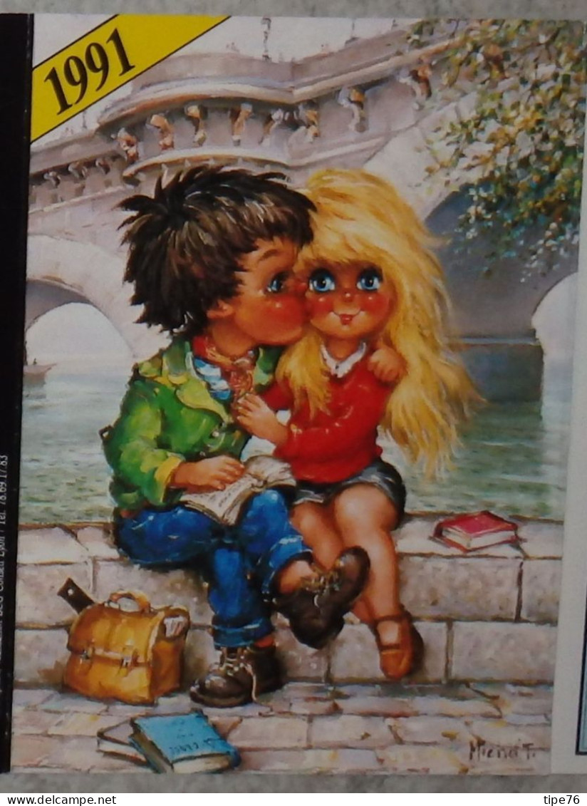 Petit Calendrier De Poche  1991 Illustration Michel Thomas Poulbot Couple - Bijoux Marennes Charente Maritime - Petit Format : 1991-00