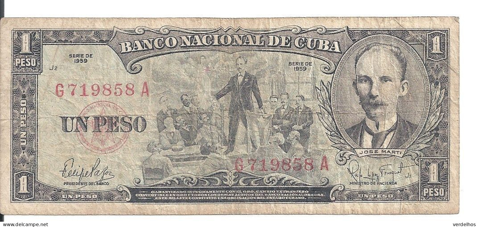 CUBA 1 PESO 1959 VF P 90 - Kuba