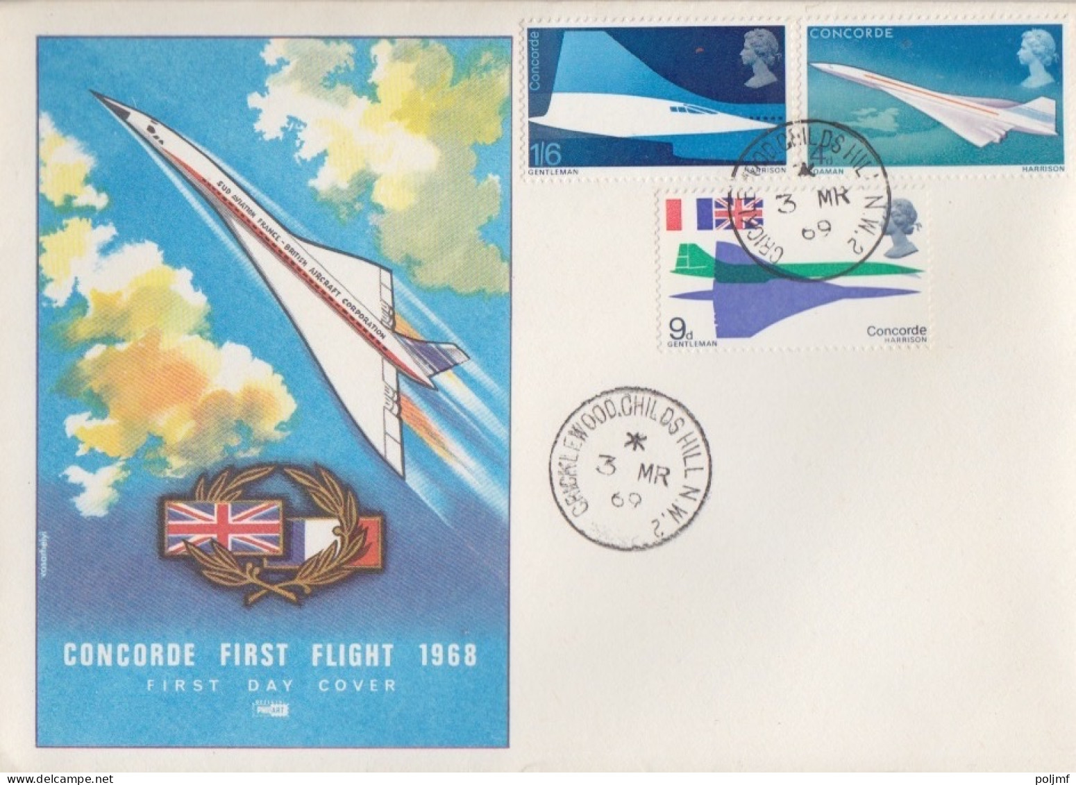 5 FDC Et CP Maximum N° 555 à 557 Avion Supersonique Concorde  Obl. Filton Bristol Le 3 Mars 1969 - Cartas Máxima