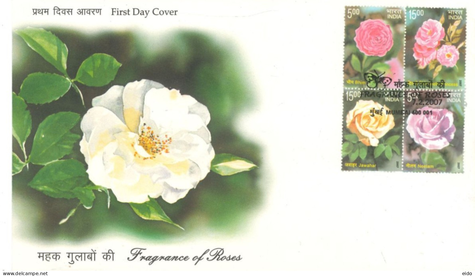 INDIA - 2007 - FDC STAMPS OF FRAGRANCE OF ROSES. - Covers & Documents