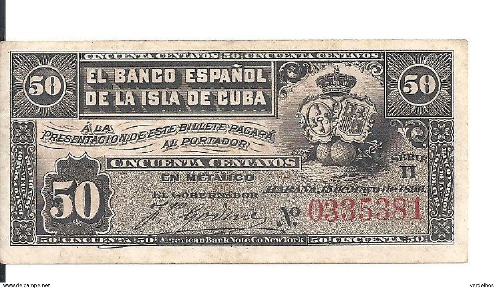 CUBA 50 CENTAVOS 1896 VF+ P 46 A - Cuba