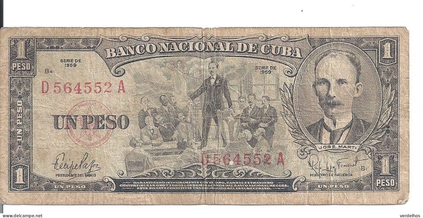 CUBA 1 PESO 1959 VG+ P 90 - Kuba