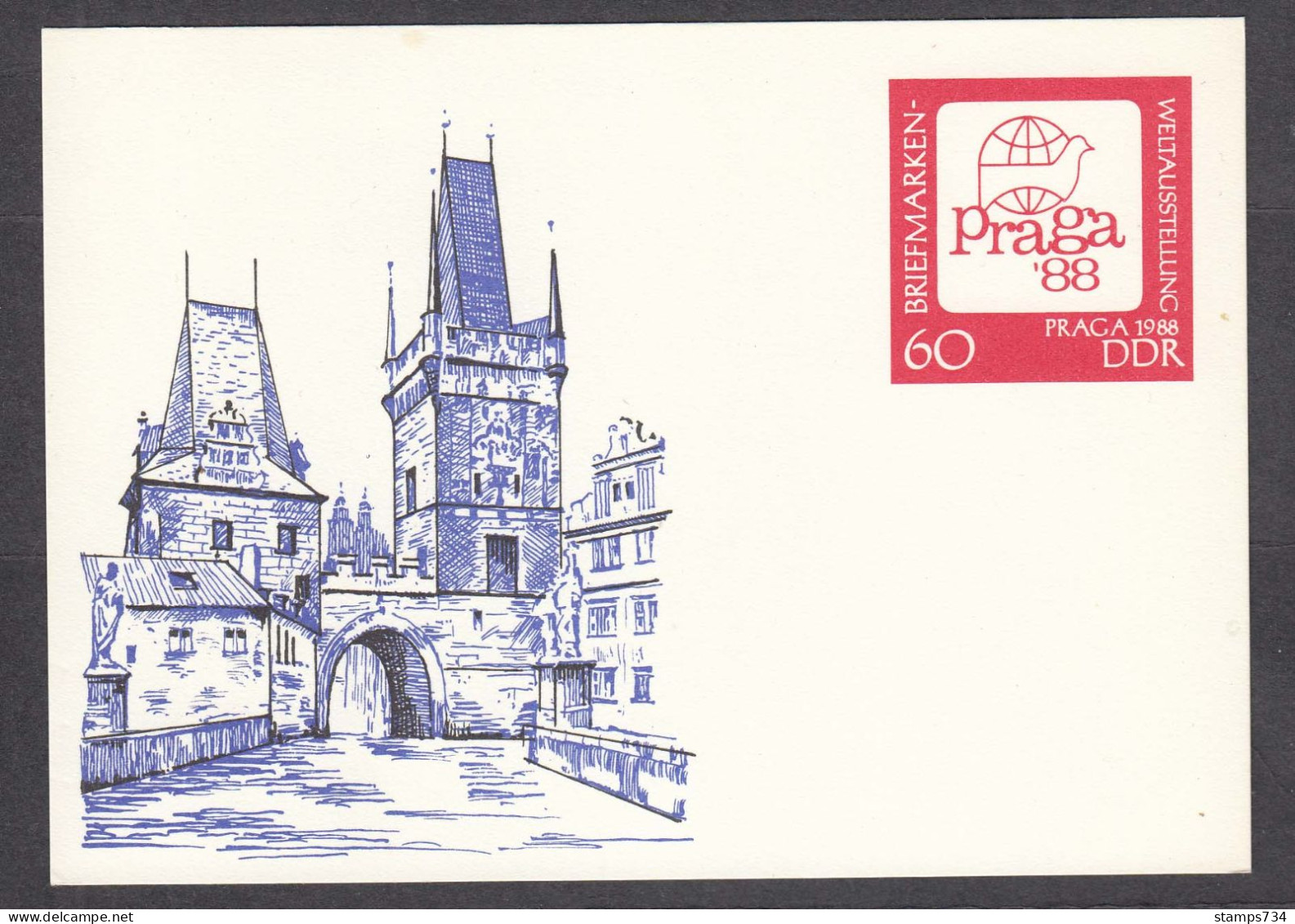 DDR 02/1988 - World Stamp Exhibion PRAGA'88, Post. Stationery (card), Mint - Postkarten - Ungebraucht