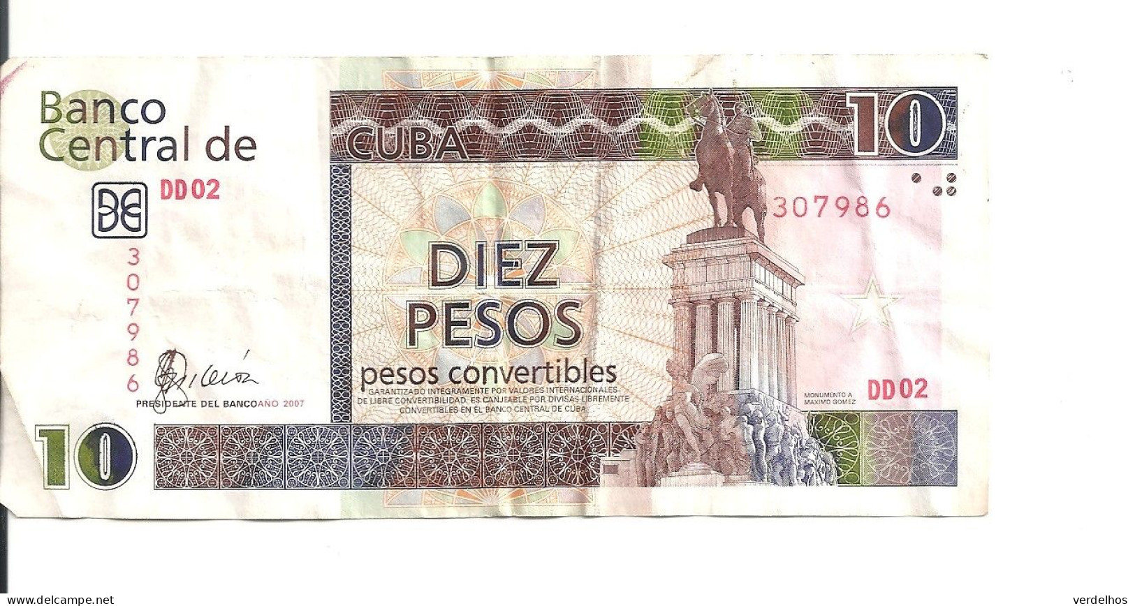 CUBA 10 PESOS CONVERTIBLES 2007 VF - Cuba