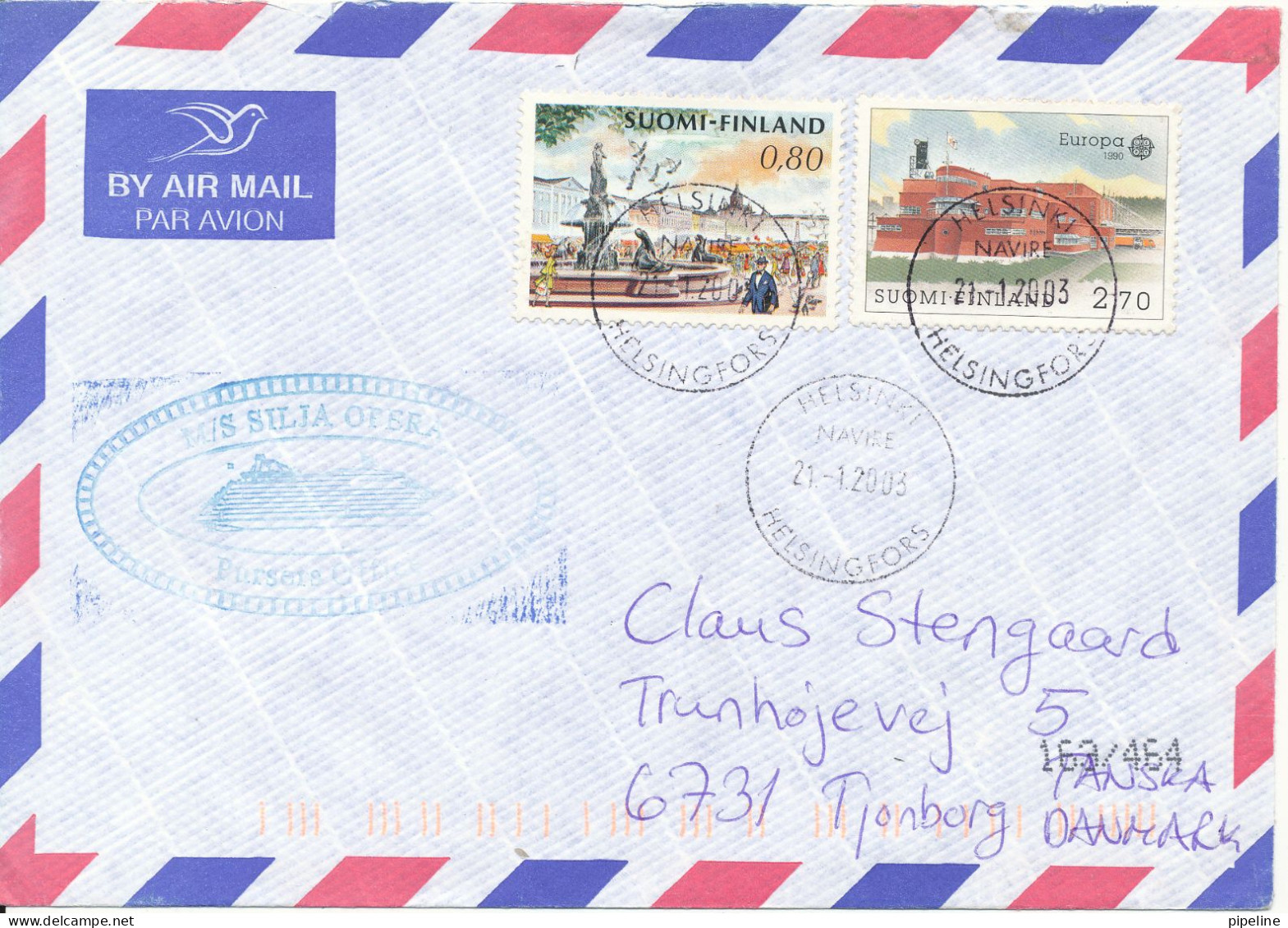 Finland Air Mail Cover Sent To Denmark NAVIRE Helsinki 21-12-2003  SHIP COVER - Briefe U. Dokumente