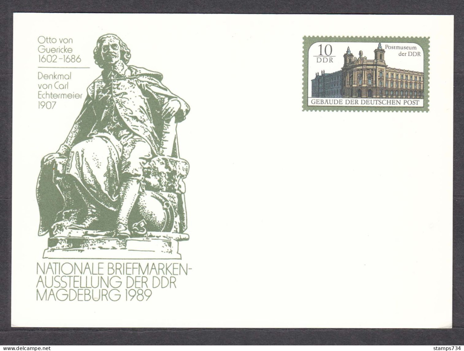 DDR 04/1988 - National Stamp Exhibion MAGDEBURG'89, Post. Stationery (card), Mint - Postcards - Mint