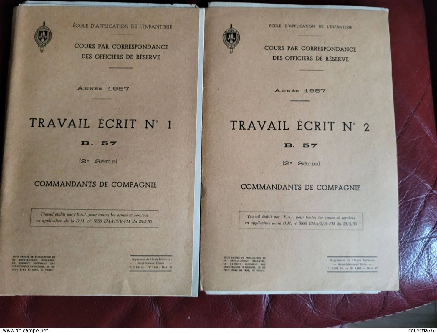 MILITARIA LIVRET ECOLE APPLICATION ARTILLERIE COURS OFFICIERS DE RESERVE TRAVAIL ECRIT 1957 2 LIVRETS - Französisch