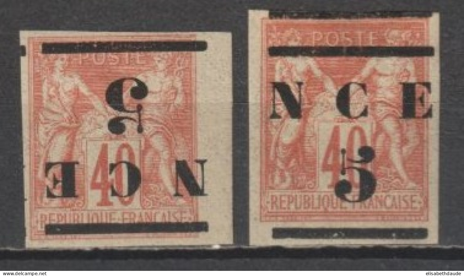 NOUVELLE CALEDONIE - 1883 - YVERT N°6+6a * MH - SURCHARGE NORMALE + RENVERSEE ! - COTE = 80 EUR - Ongebruikt