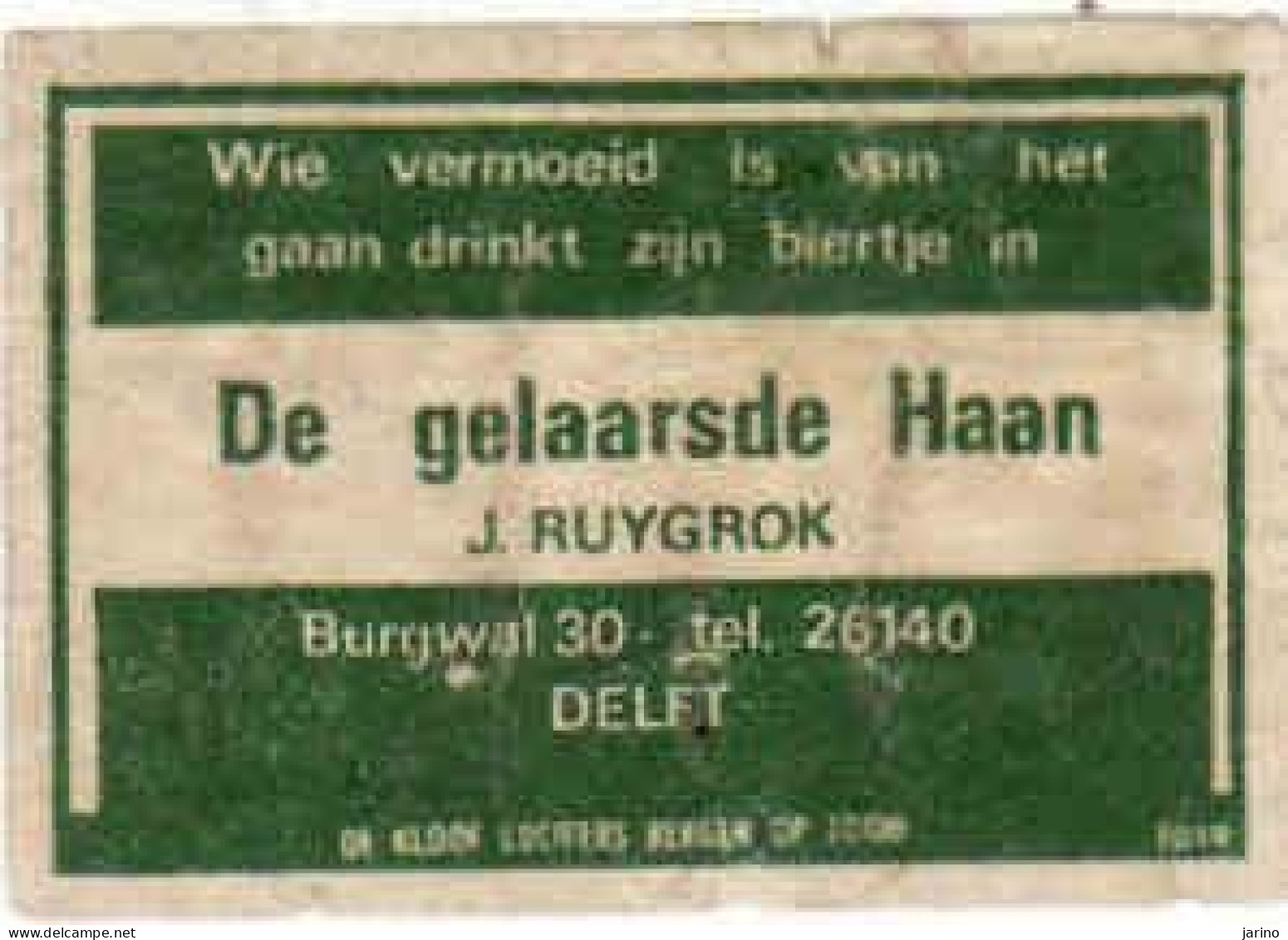 Dutch Matchbox Label, DELFT - South Holland, DE Gelaarsde Haan, J. Ruygrok, Holland, Netherlands - Boites D'allumettes - Etiquettes