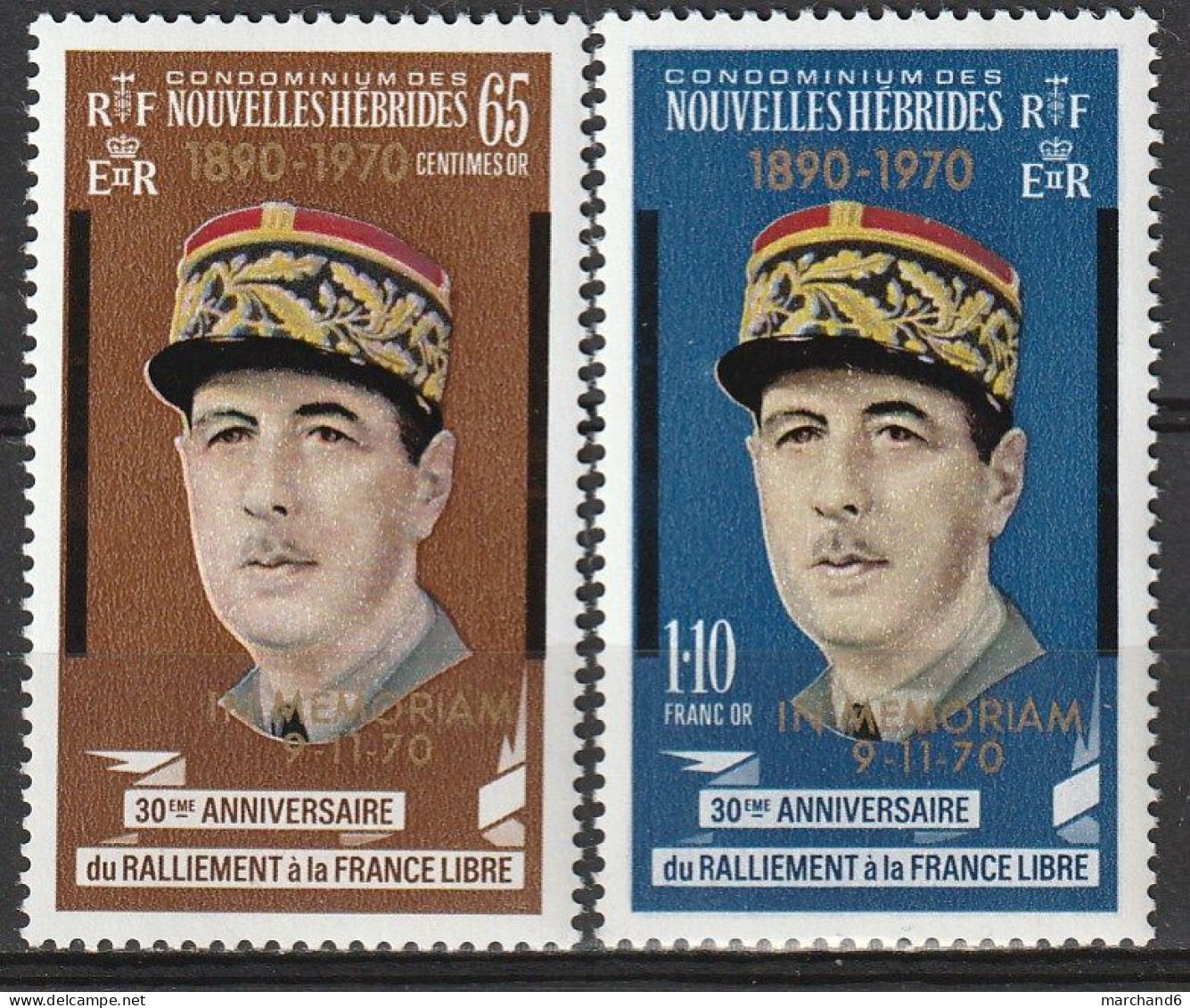 Nouvelles Hébrides à La Mémoire Du Général De Gaulle Du Ralliement à La France Libre Surchargés 1970 N°304/305 Neuf** - Nuovi