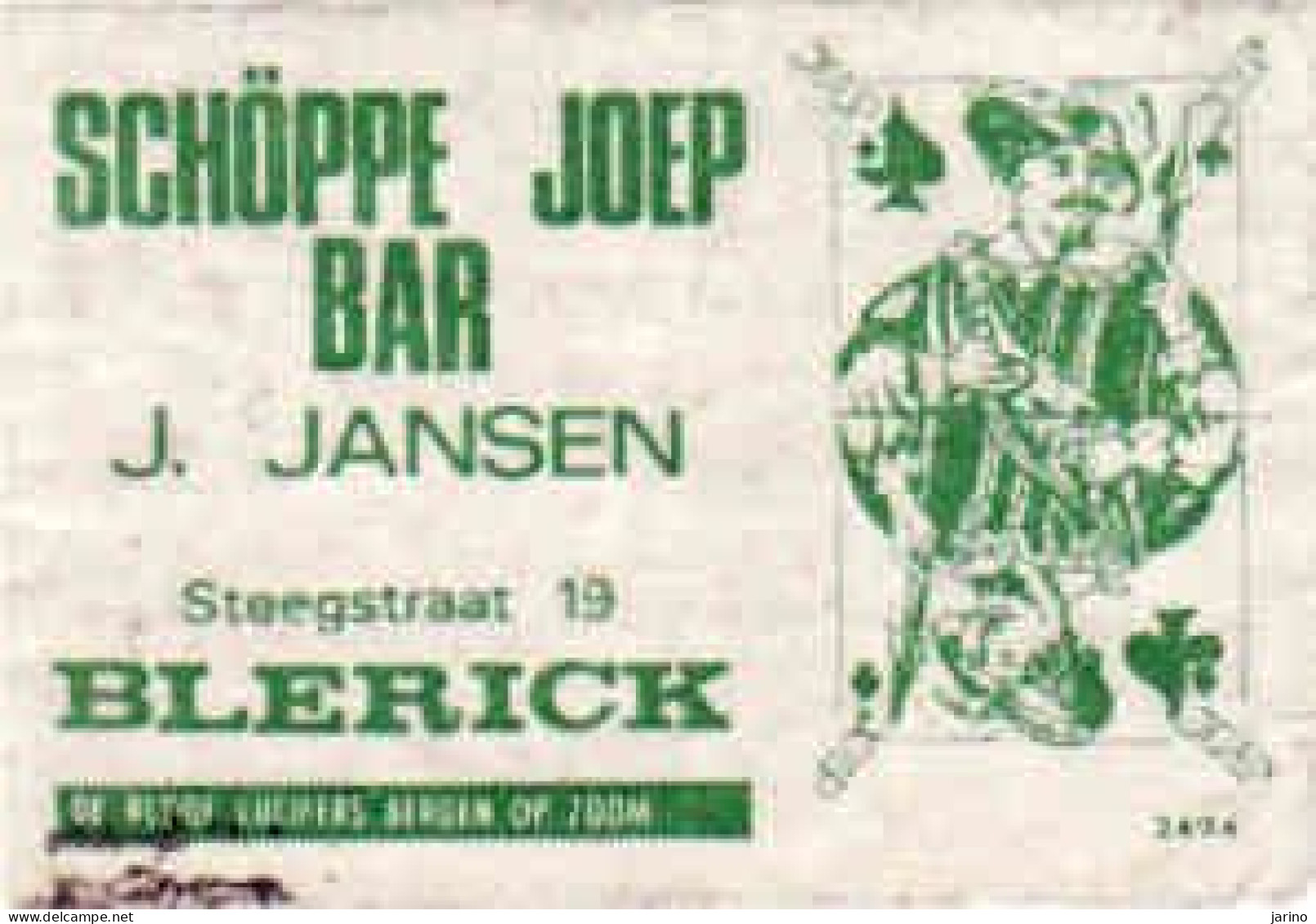 Dutch Matchbox Label, BLERICK - Limburg, SCHÖPPE JOEP BAR, J. Jansen, Holland, Netherlands - Boites D'allumettes - Etiquettes