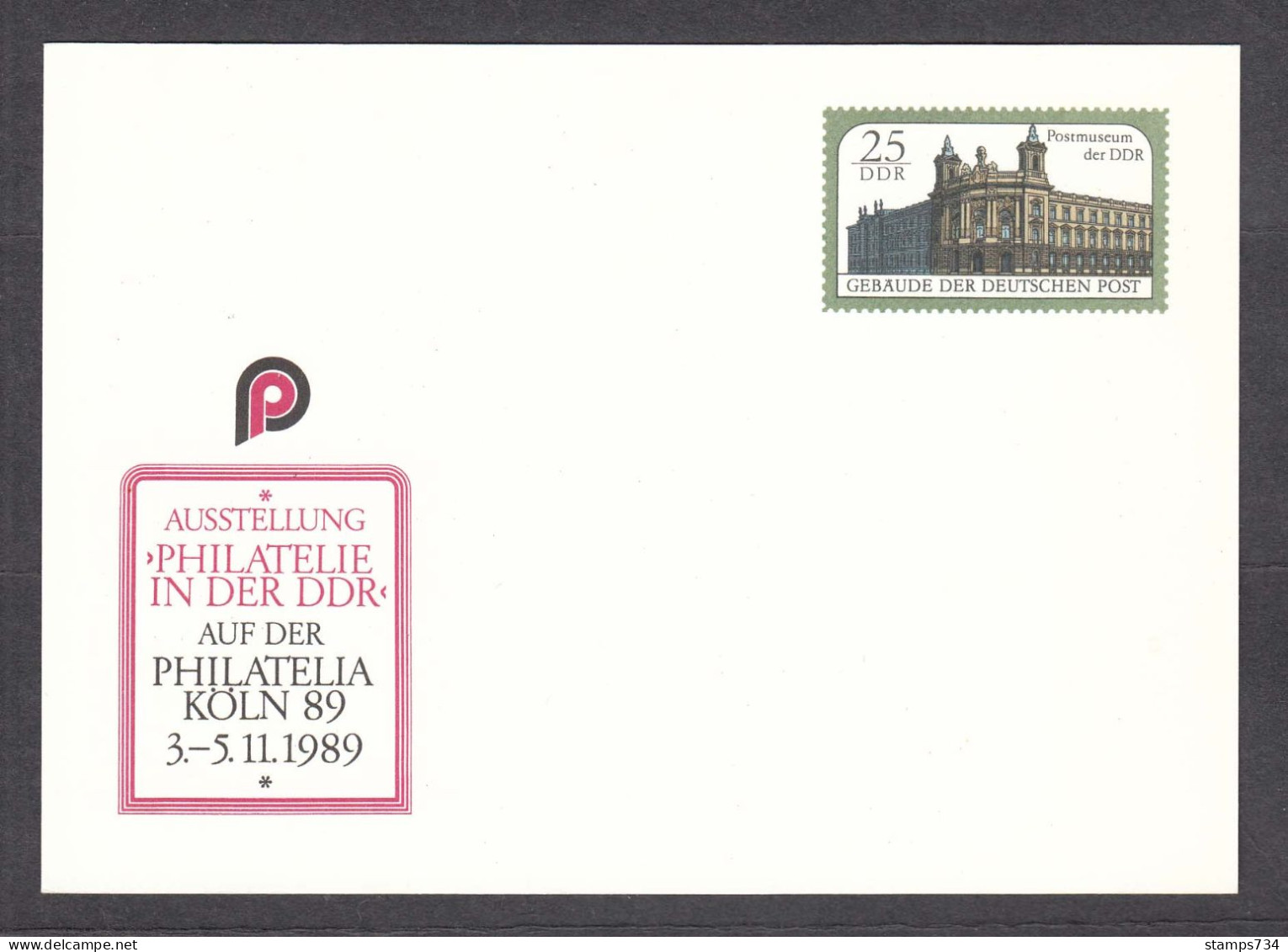 DDR 14/1989 - Exhibition "Philately In The GDR" At The PHILATELIA KOELN, Post. Stationery(card), Mint - Postkarten - Ungebraucht