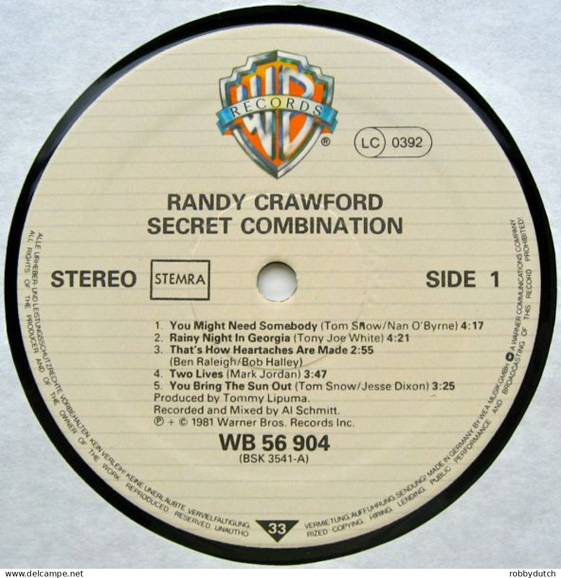 * LP *  RANDY CRAWFORD - SECRET COMBINATION (Europe 1981 EX-) - Soul - R&B