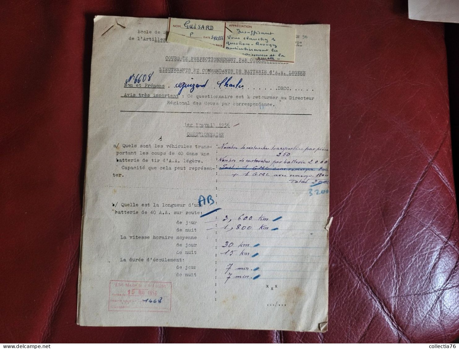 MILITARIA LOT DE 5 DOCUMENTS MAROC ARTILLERIE TRAVAIL PERSONNEL ECOLE D APPLICATION INFANTERIE OFFICIERS DE RESERVE 1957 - Francese