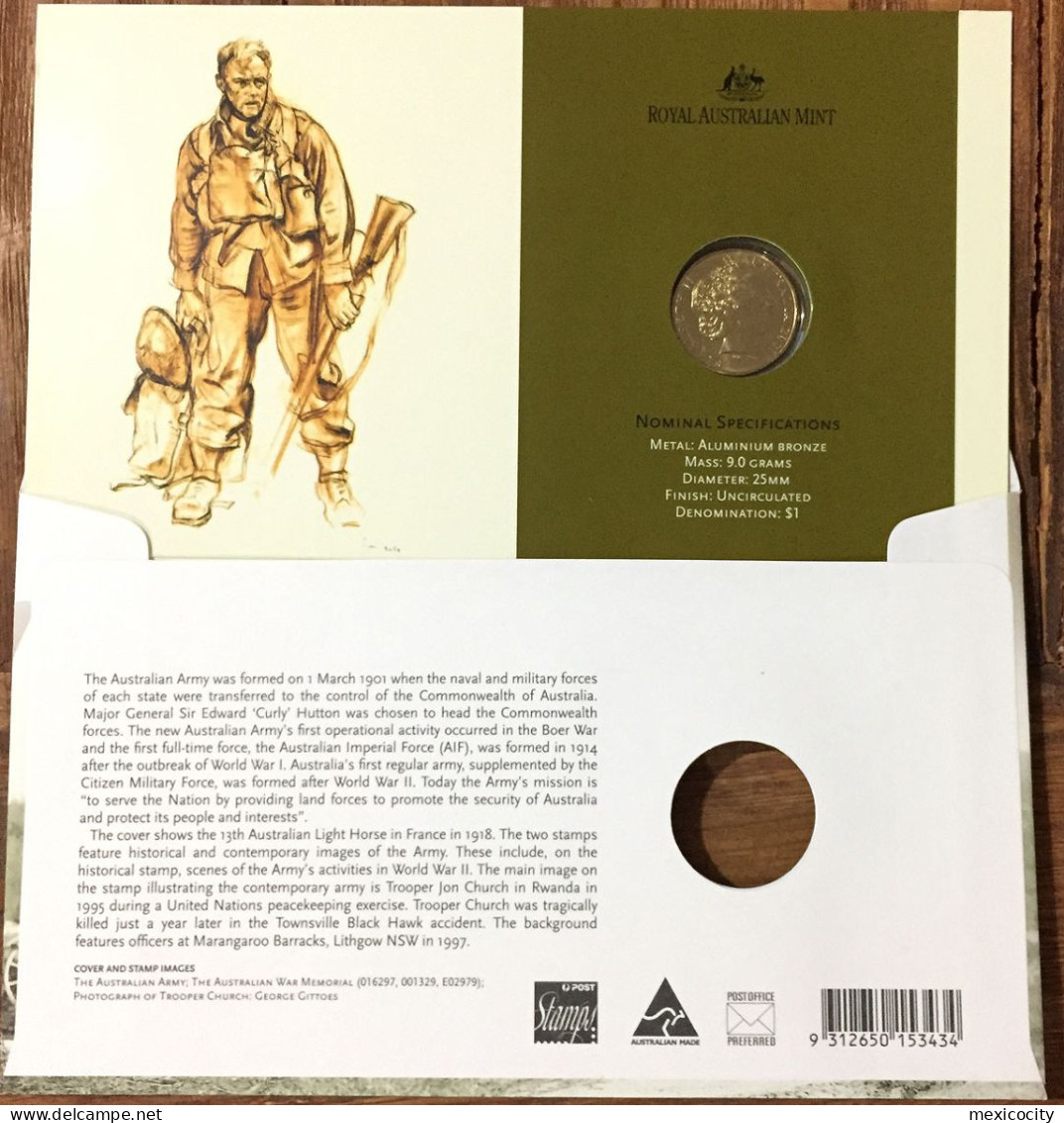 AUSTRALIA 2001 ARMY CENTENARY $1 Coin In Special FDC With Commemorative Stamp Philatelic-Numismatic Issue - Briefe U. Dokumente