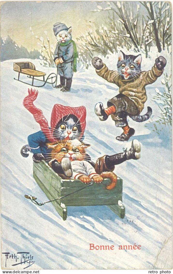 Cpa Arth. Thiele – Bonne Année – Chats Humanisées, Luge - Thiele, Arthur