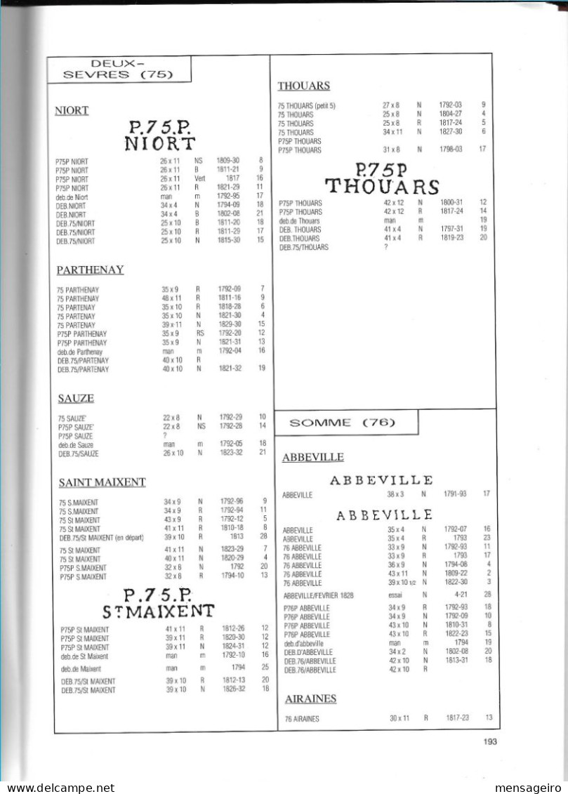 (LIV) MARQUES POSTALES LINEAIRES DE FRANCE A NUMERO ET CACHETS ASSIMILES (1792-1832) – ARMAND MATHIEU 1989 - Philatélie Et Histoire Postale