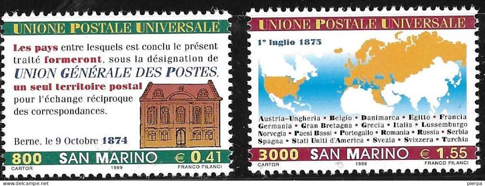 SAN MARINO - 1999 - U.P.U. SERIE 2 VALORI - NUOVA MNH** ( YVERT 1631\2- MICHEL 1836\7  - SS 1681\2) - Unused Stamps