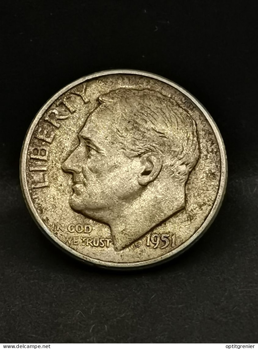 1 ROOSEVELT DIME ARGENT 1951 PHILADELPHIE USA / SILVER 10 CENTS - 1946-...: Roosevelt