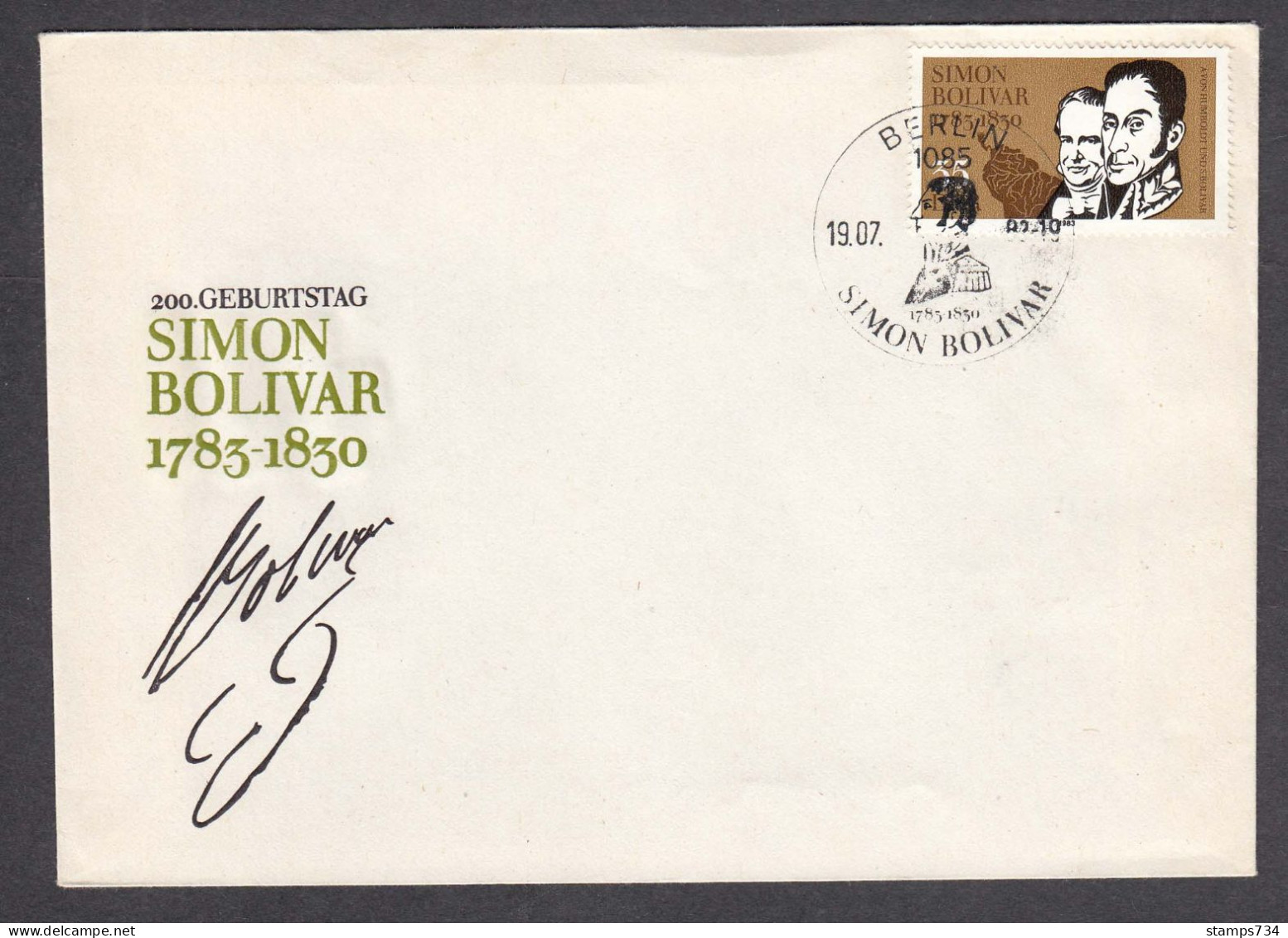 DDR 22/1983 - 200th Birthday Of Simon Bolivar, FDC - 1981-1990