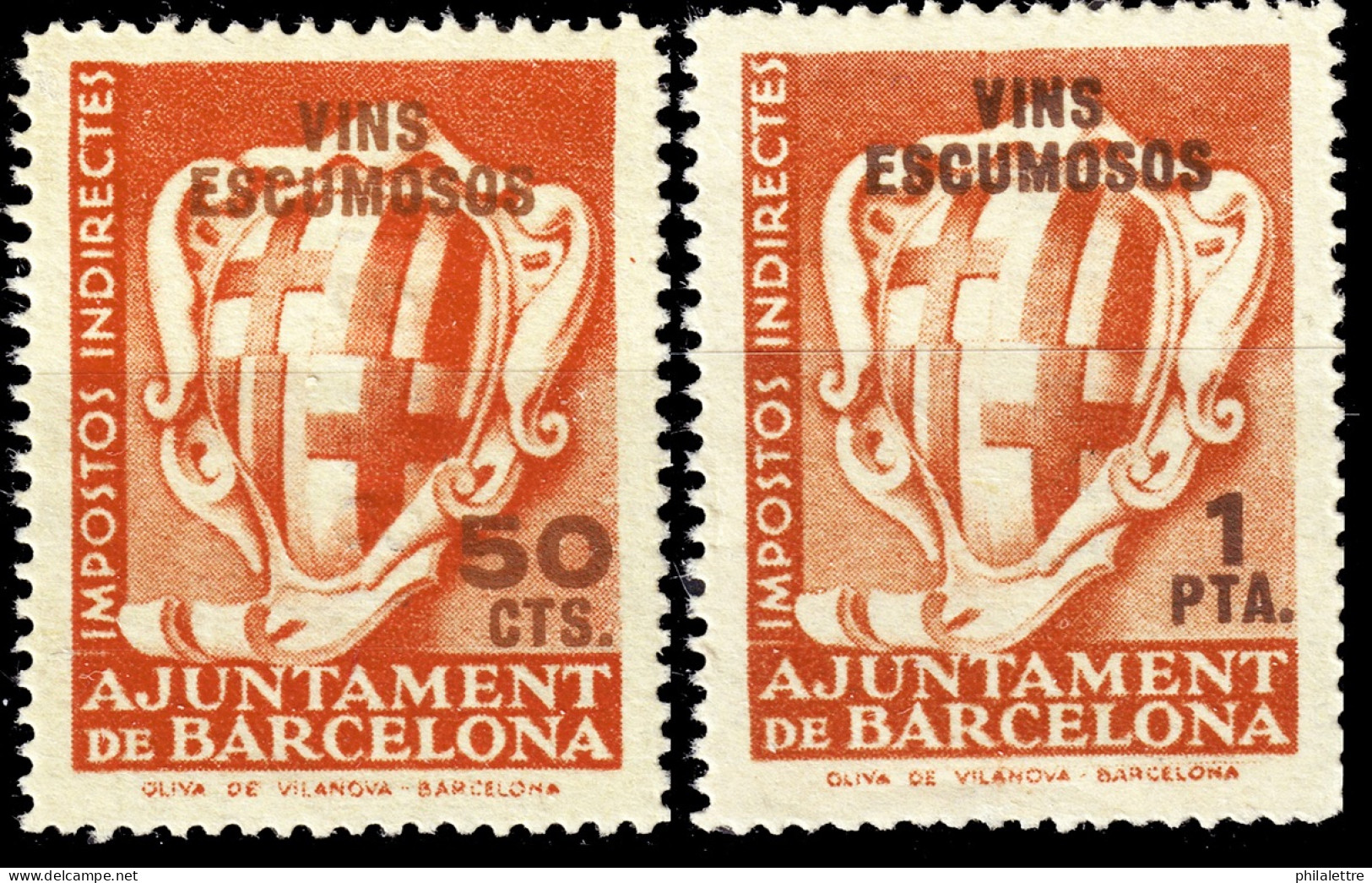 ESPAGNE / ESPANA / SPAIN - BARCELONA Impuestos Indirectes "VINS ESCUMOSOS" 50c Y 1Pta - Nuevo** - Revenue Stamps