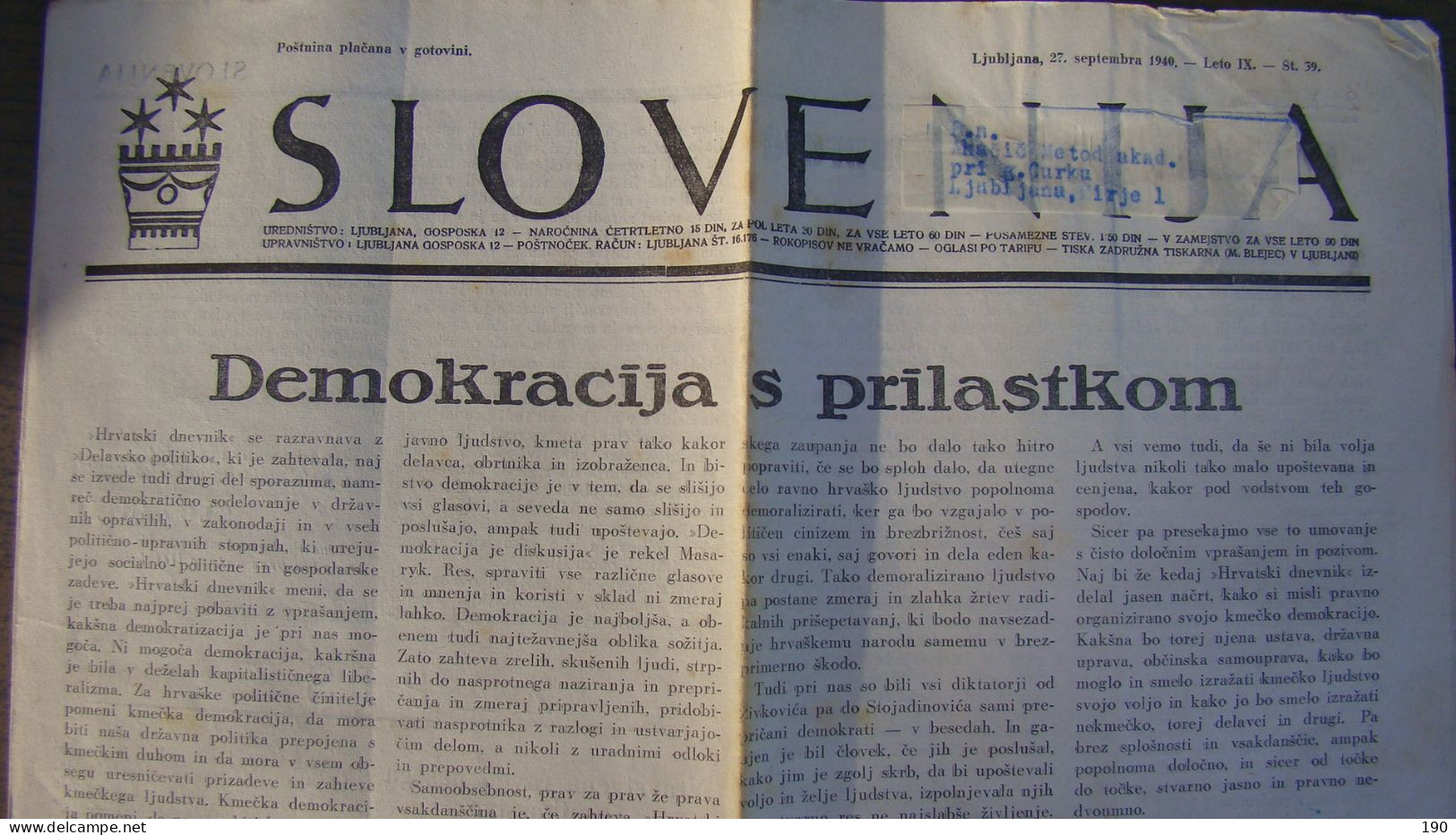 NEWSPAPER SLOVENIJA - Slav Languages