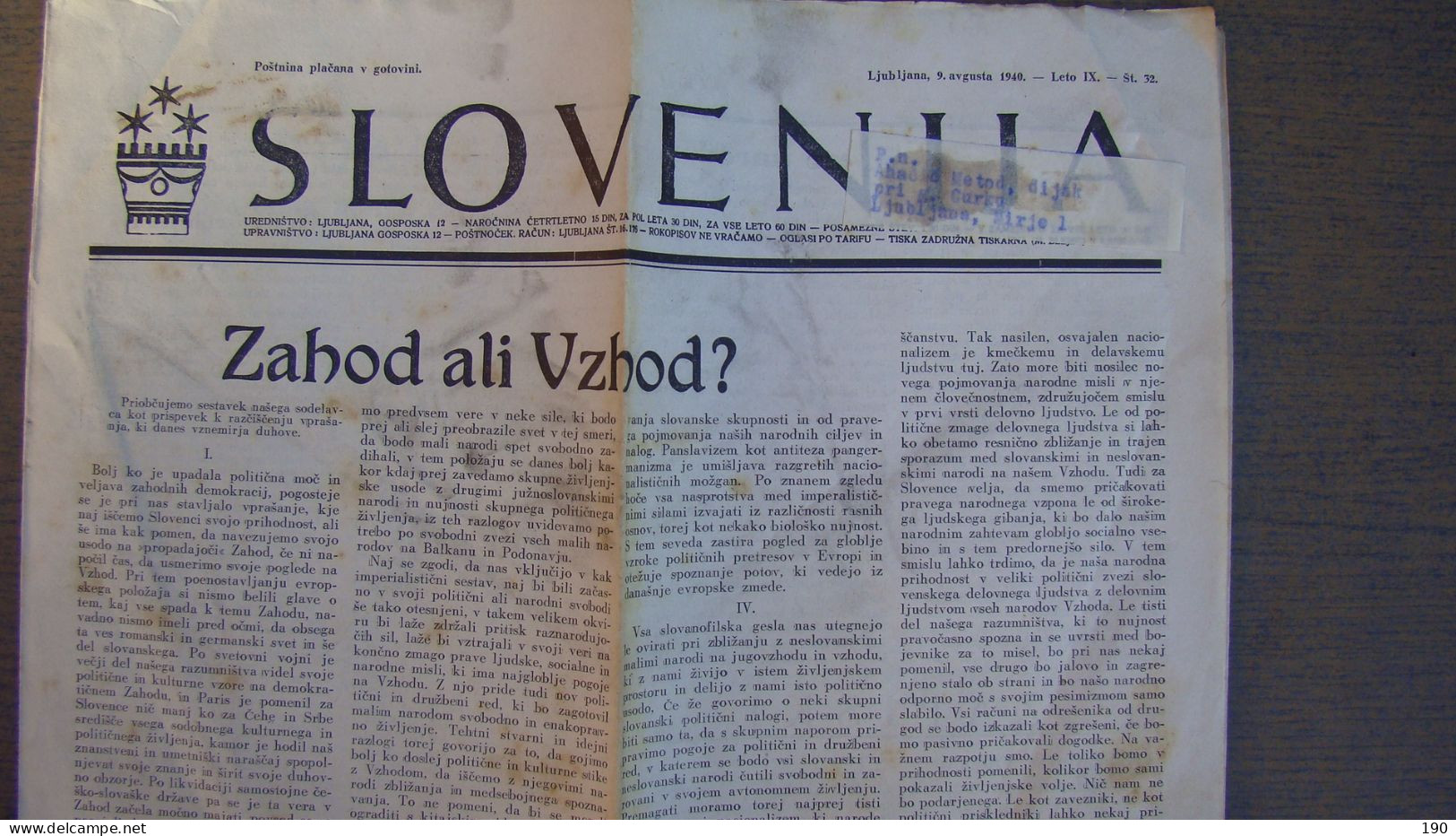 NEWSPAPER SLOVENIJA - Slav Languages