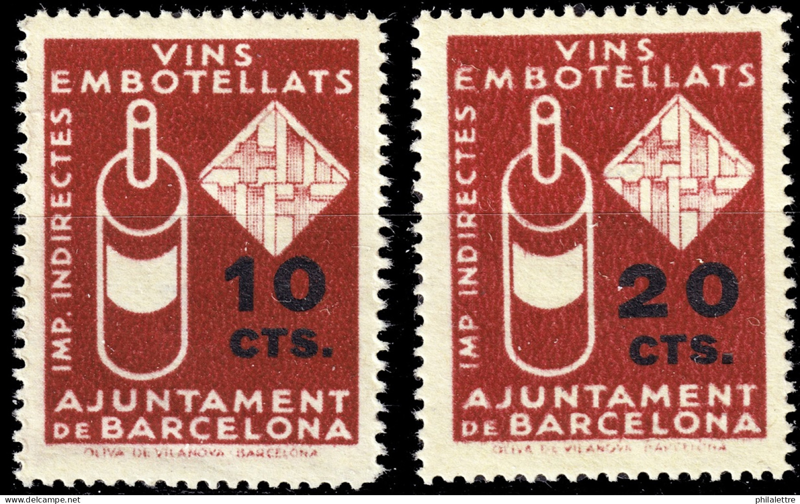 ESPAGNE / ESPANA / SPAIN - BARCELONA Impuestos Indirectes "VINS EMBOTELLATS" 10c Y 20c - Nuevo** - Fiscali